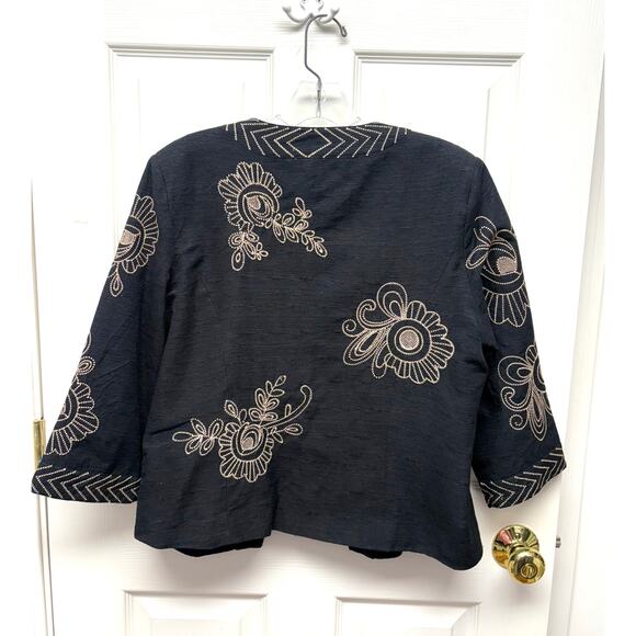 Marisa Christina Black Silk Linen Cropped Jacket, Embroidered, Women's Size L - Picture 5 of 7